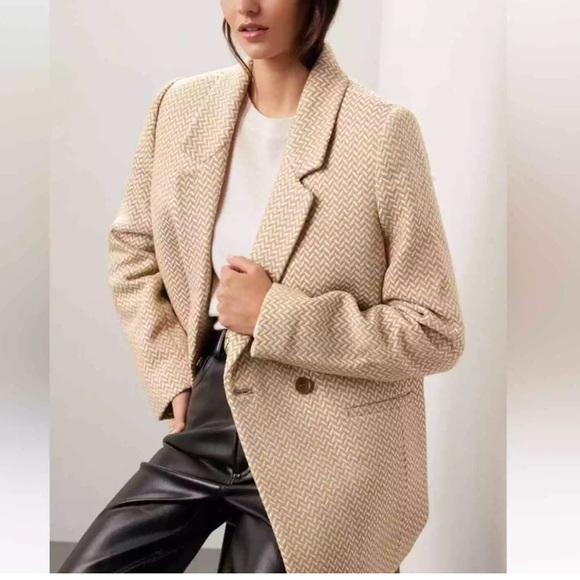 Anine Bing Fishbone Tan and Cream Blazer, XS - Picture 4 of 10